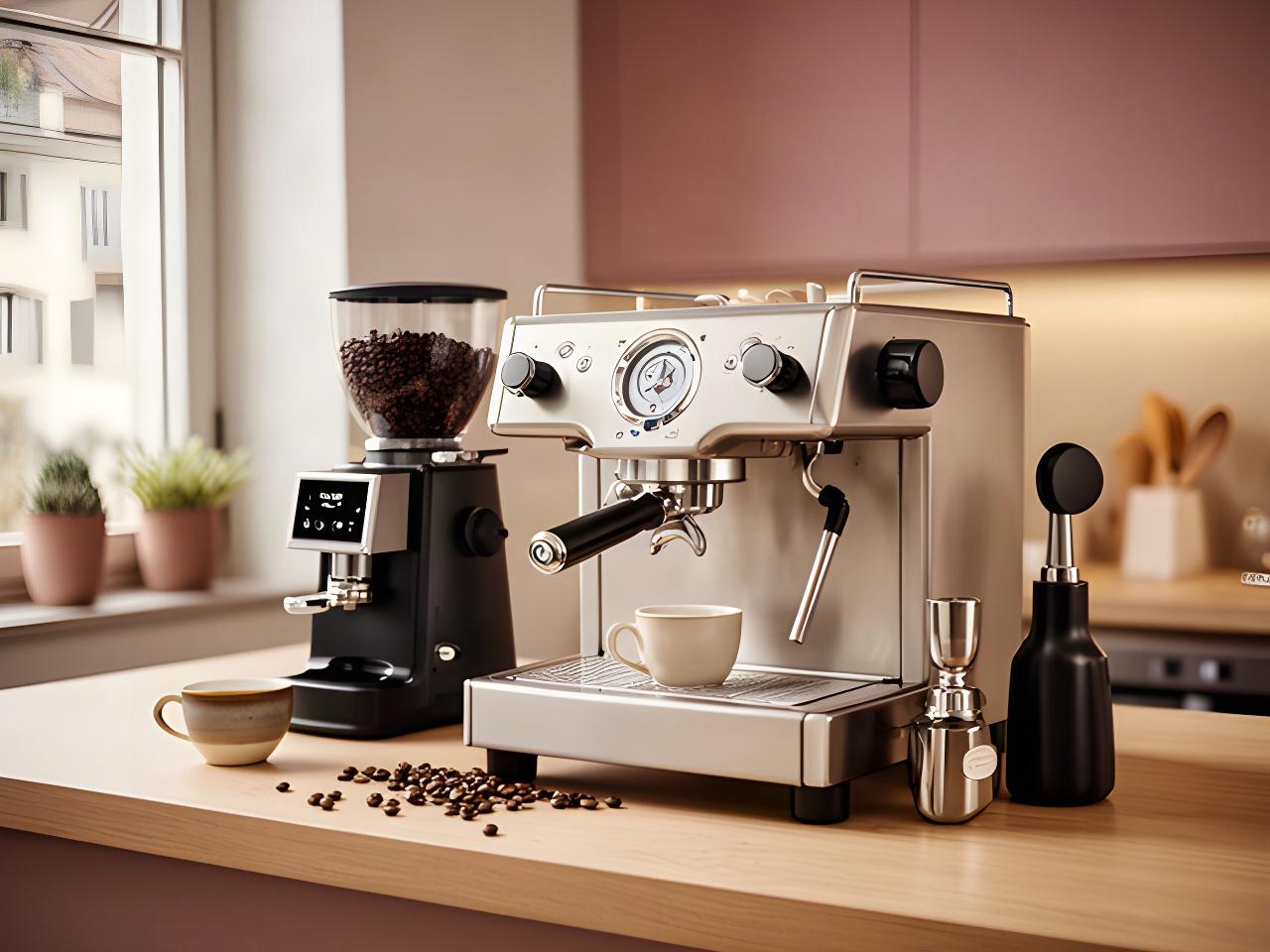 Siebträgermaschine, Kaffeemühle und Barista-Werkzeuge auf einer Zürcher Küchentheke