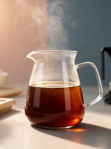 Glaskanne mit frisch gebrühtem Kaffee auf einer Arbeitsfläche